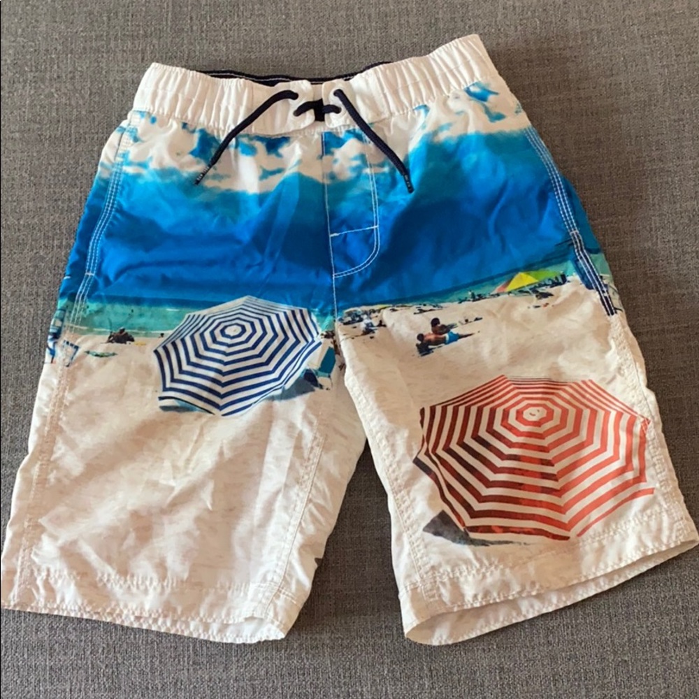 GAP Kids Swim Trunks with Blue and Red Umbrella Print